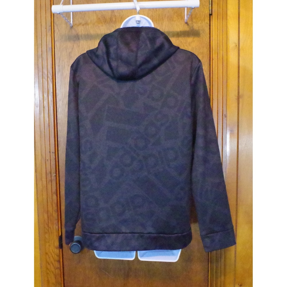 Adidas Boys XL Hoodie Black Tonal All Over Logo Print Fleece Sweatshirt - Picture 4 of 6